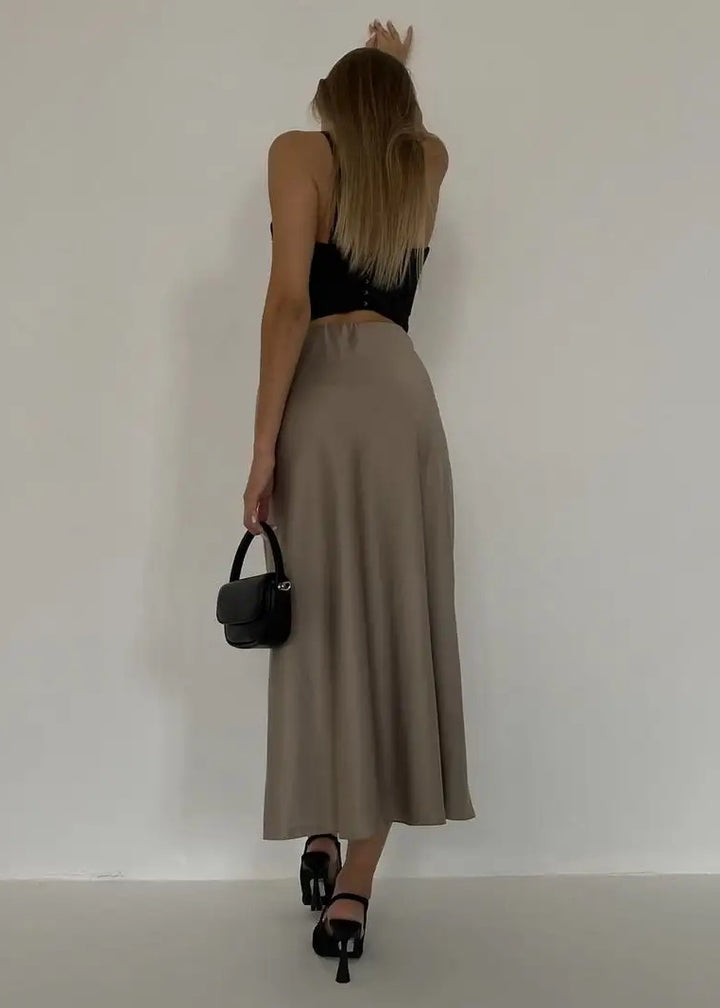 Mermaid Hem Satin Midi Skirt