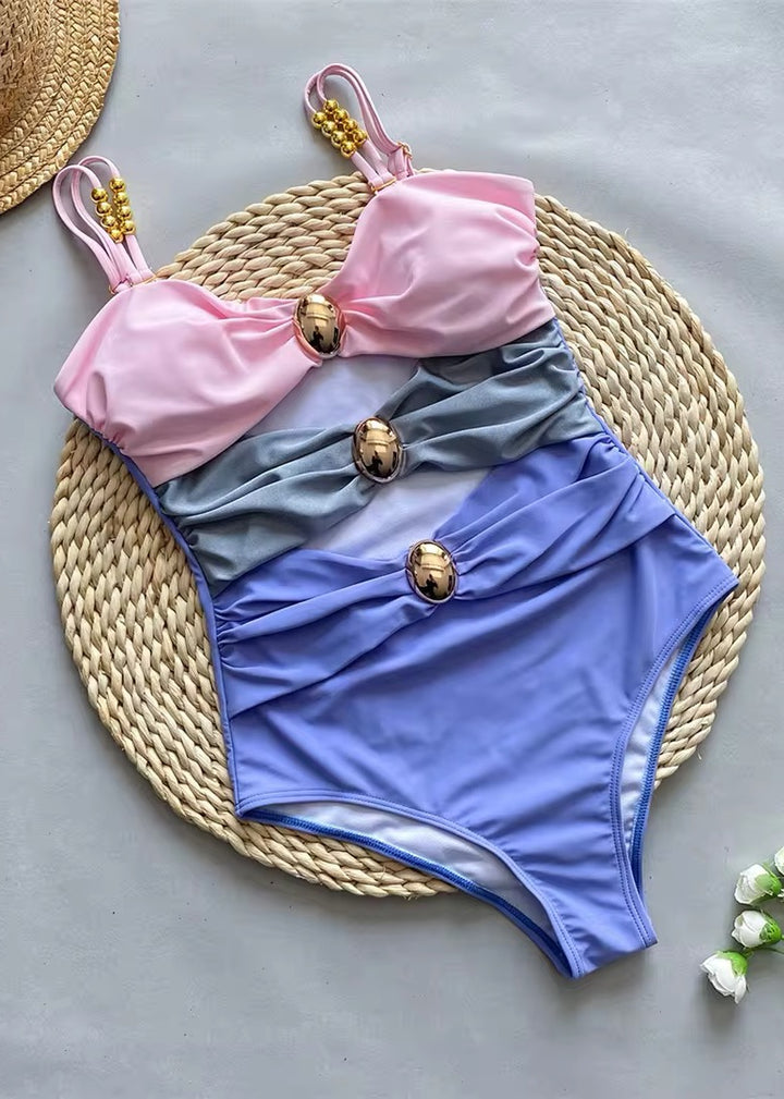 Three Tone Hollow Out Swimsuit & Matching Skirt