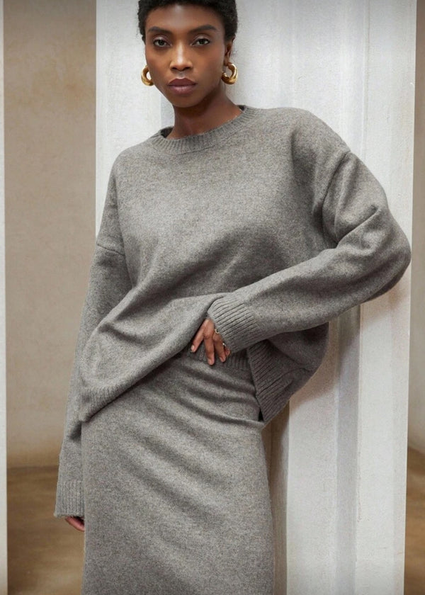 Crewneck Sweater and Midi Skirt Set