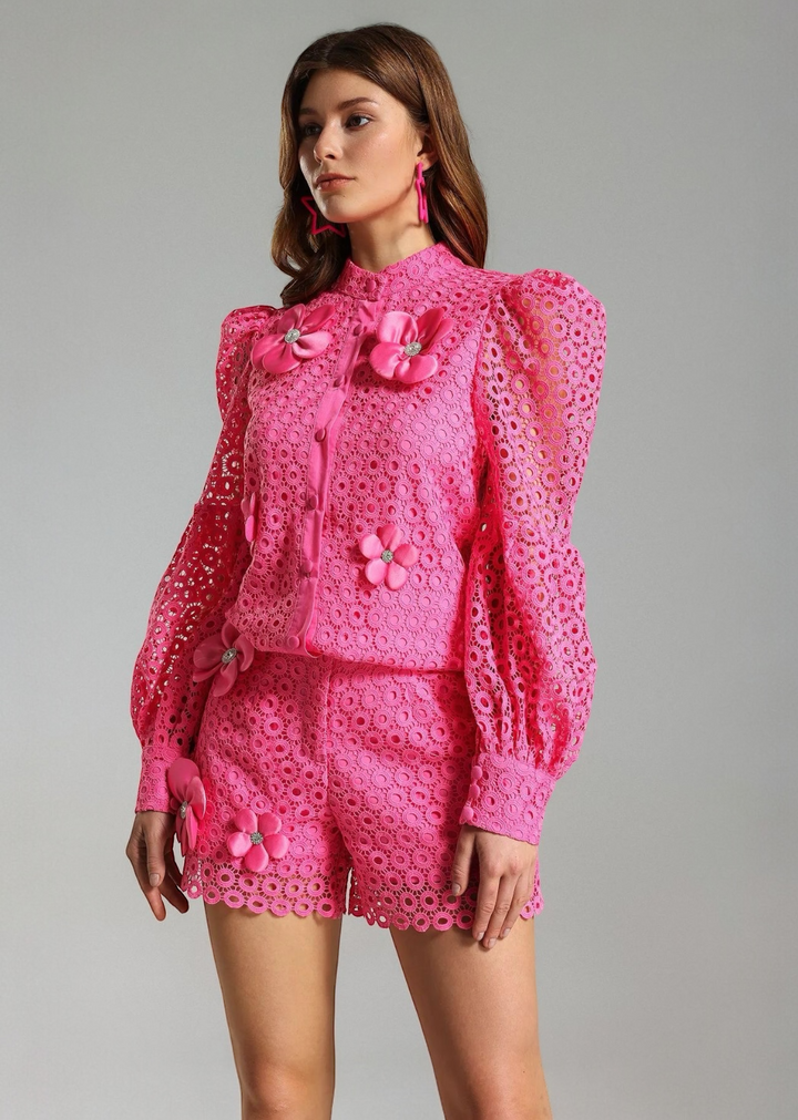 Floral Appliqué Lace Long Sleeve Set