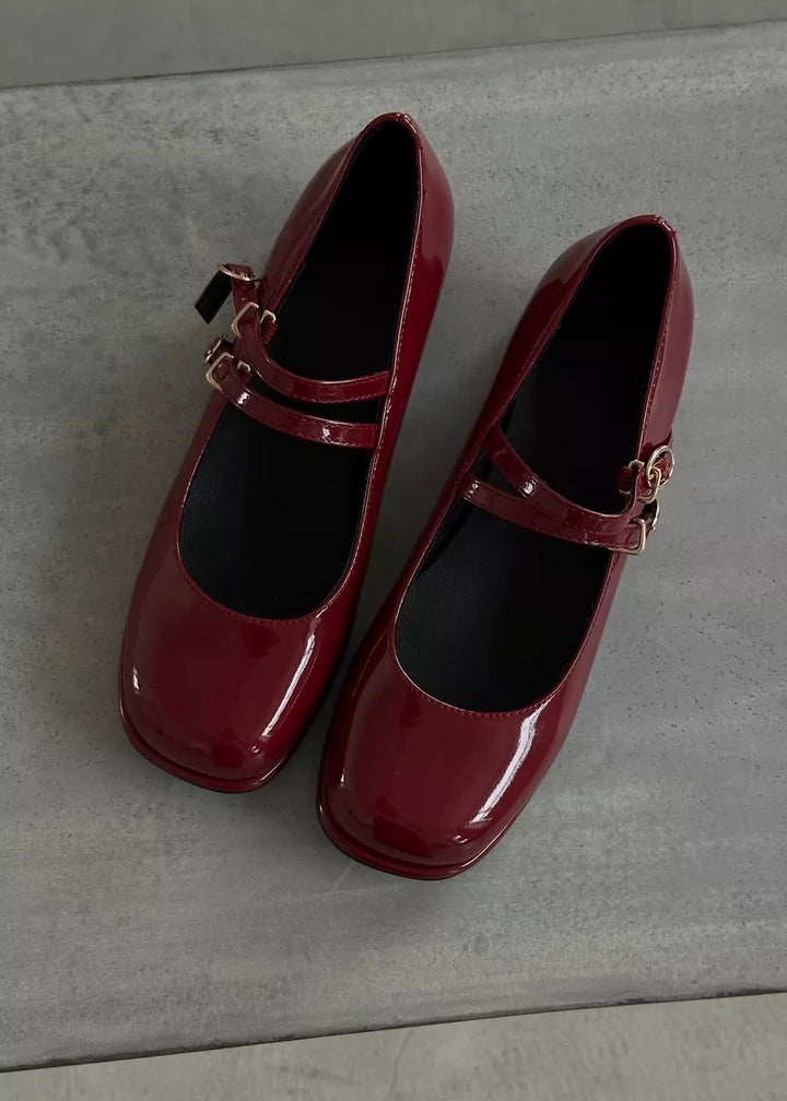 Patent Leather Square Toe Low Heel Shoes