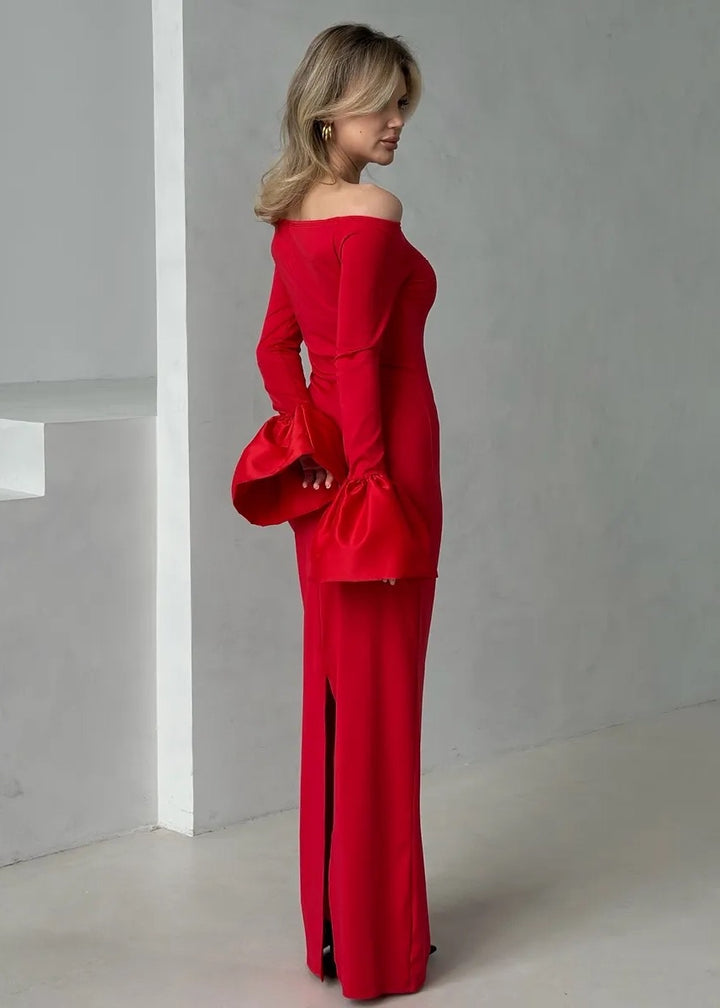 Off-Shoulder Bell Sleeve Bodycon Maxi Dress