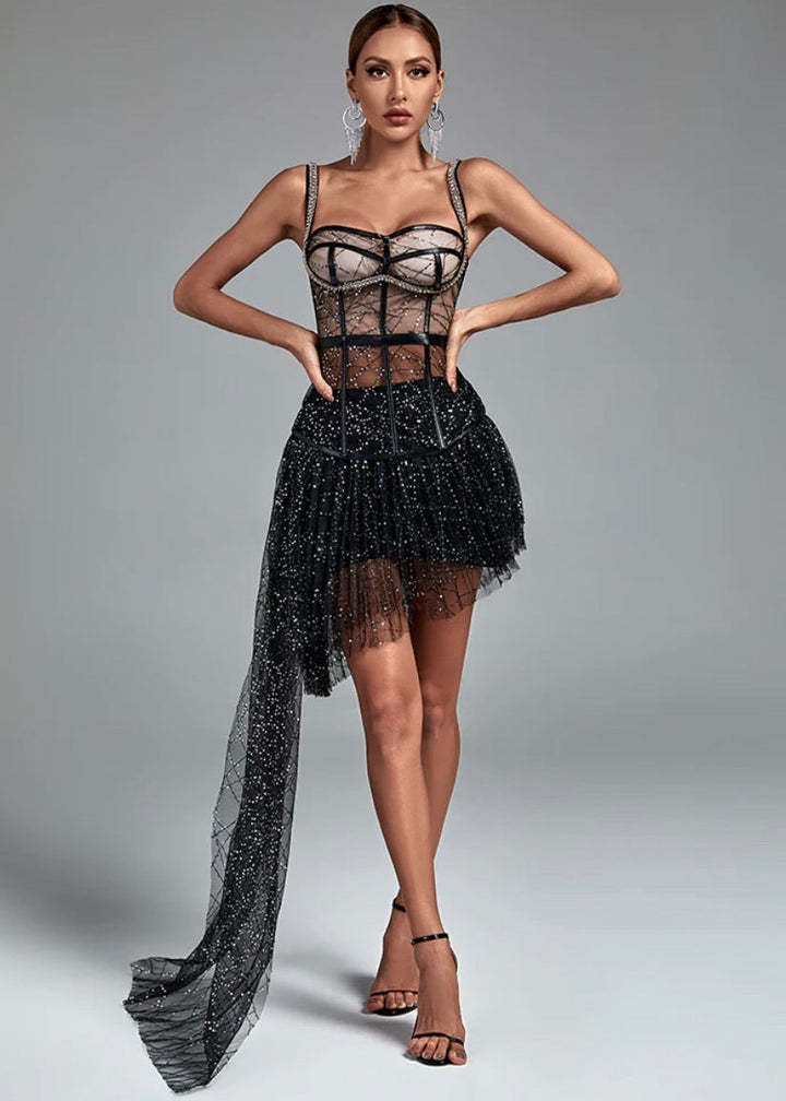 Mesh Sequined Draping Skirt & Corset Two-Piece Set