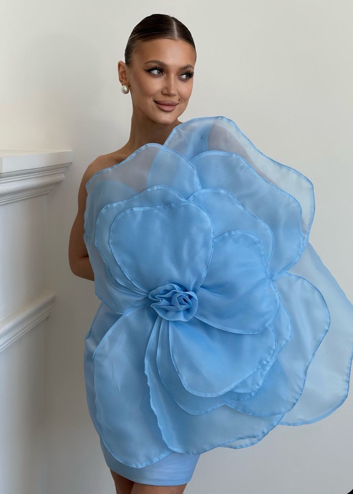 One Shoulder Big Flower Detail Mini Dress