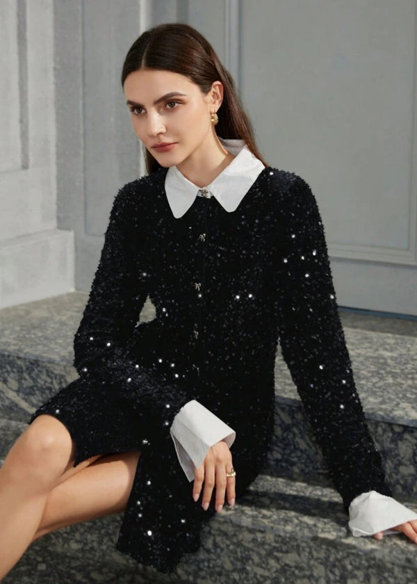 Button Front Collar Cuff Mini Dress