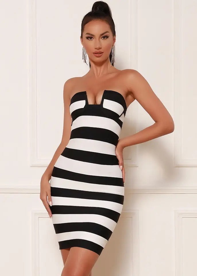 Black & White Striped Bodycon Mini Dress
