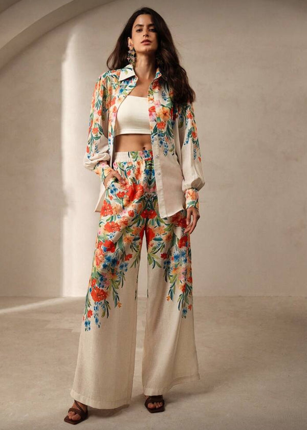 Floral Print Wide Leg High Waist Pants