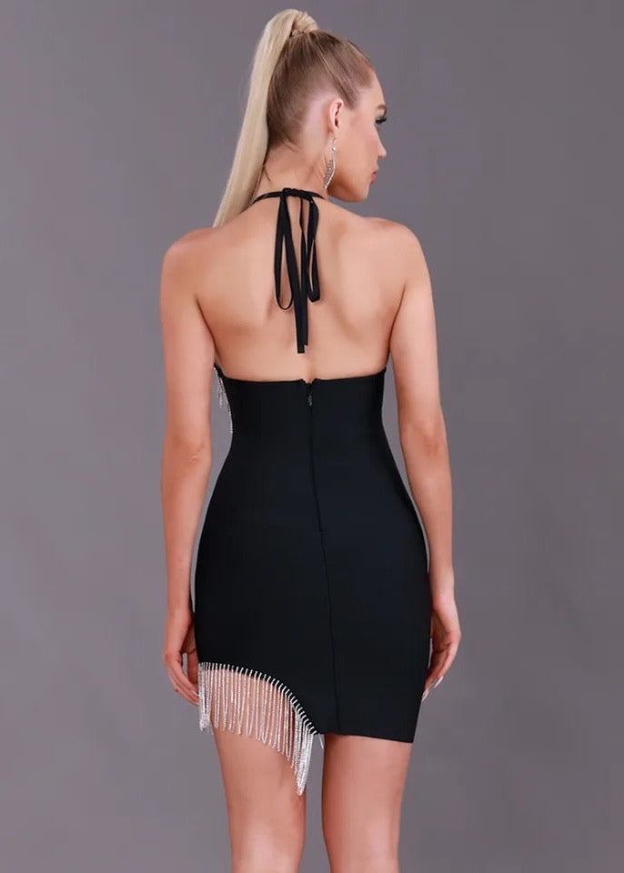 Halter Back-Tied Tassel Decor Mini Dress