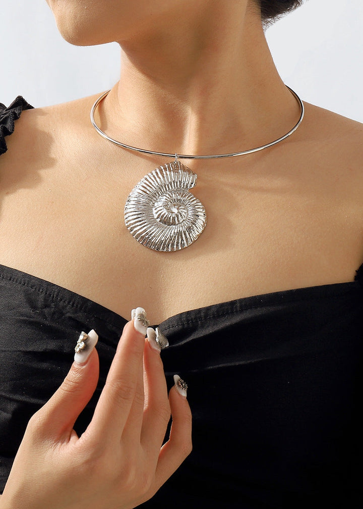 Rigid Hoop Spiral Shell Pendant Necklace