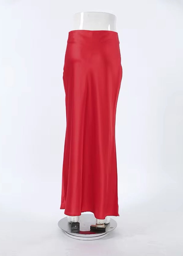 Carole Red Satin Maxi Skirt