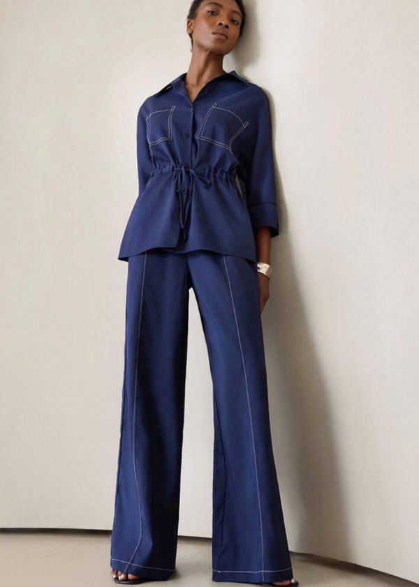 Drawstring Waist Shirt With Patch Pockets