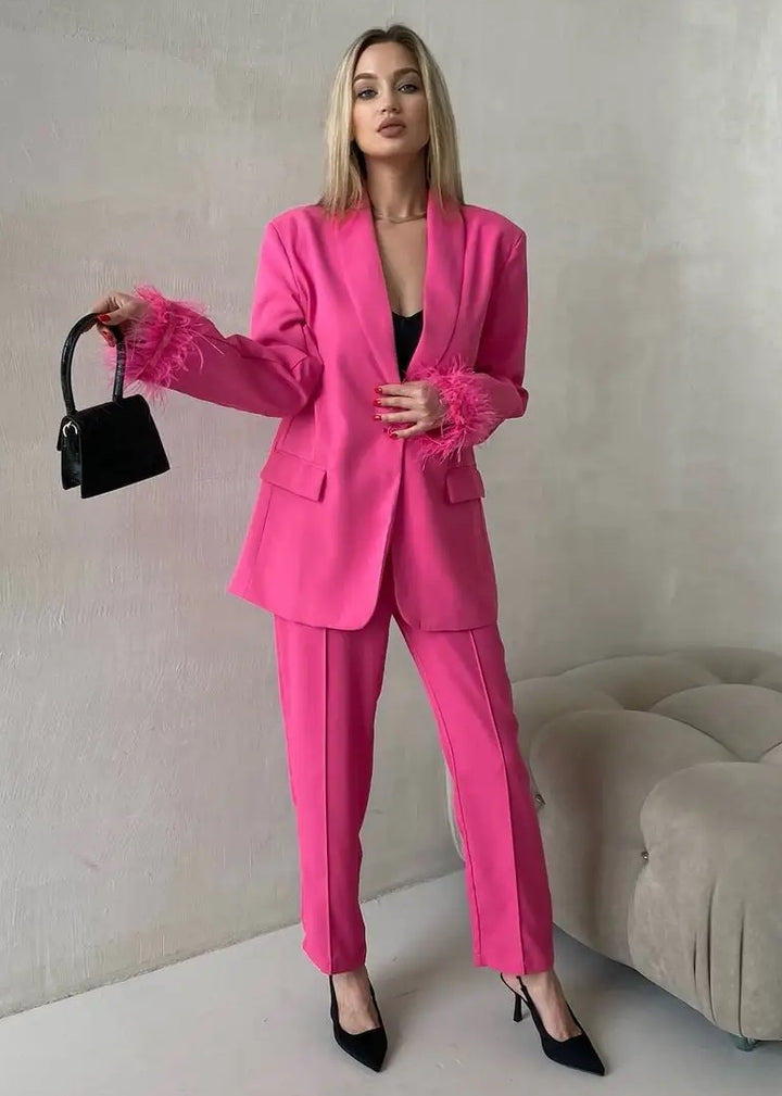 Fuzzy Cuff Pant Suit