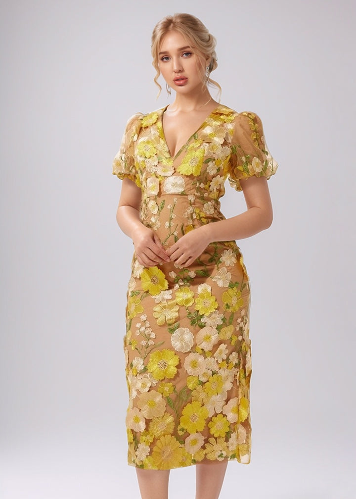 Zahra Floral Embroidered Midi Dress