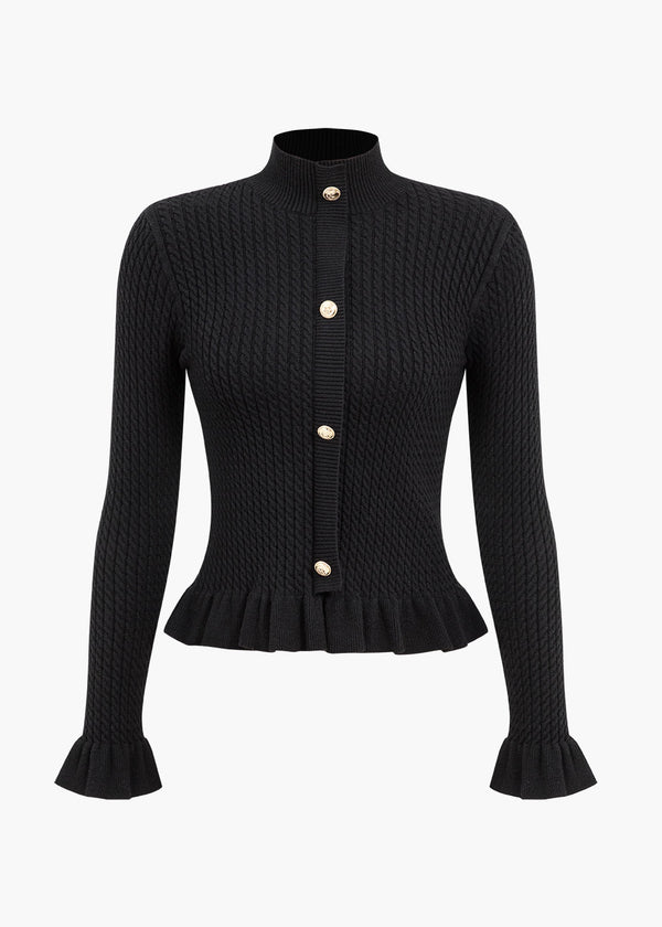 Ribbed Knit Button-Up Peplum Sweater