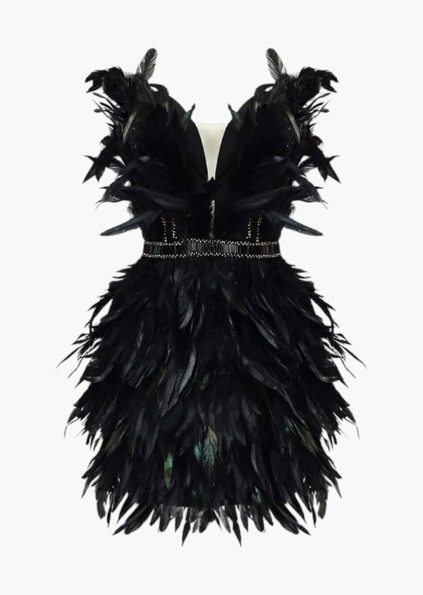 Strapless Feather Decor Mini Dress