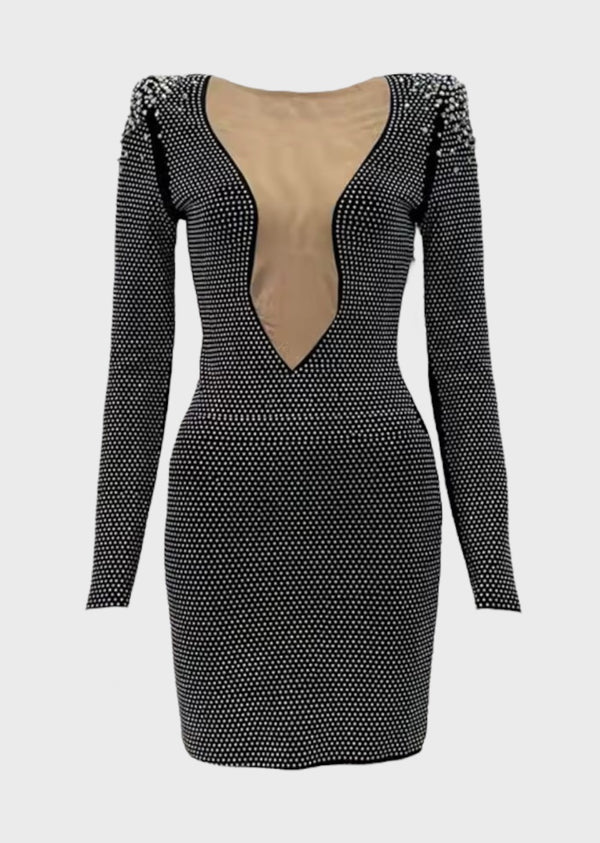 Ramira Mesh Insert Rhinestone Dress