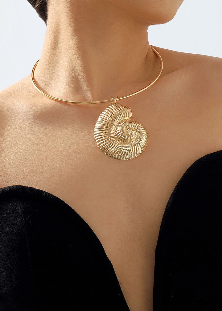 Rigid Hoop Spiral Shell Pendant Necklace