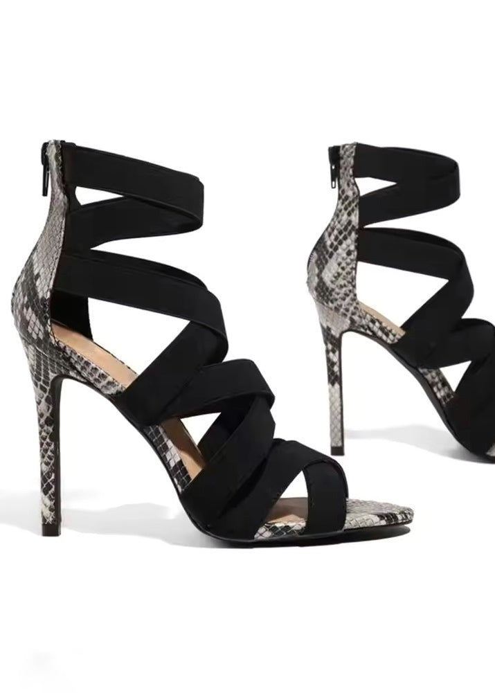 Snakeskin Pattern Peep Toe High-Heeled Sandals