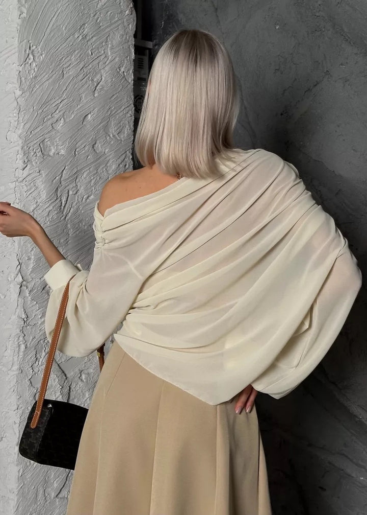 One-Shoulder Long Sleeve Chiffon Blouse