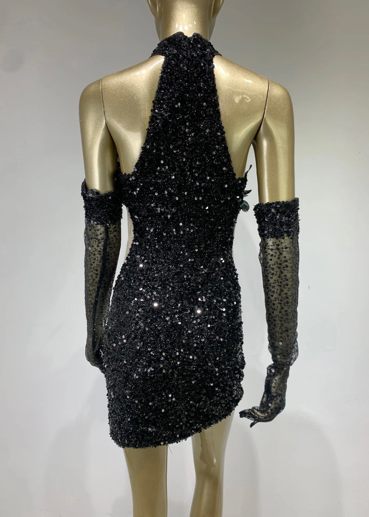 Effie Feather Decor Sequined Dress