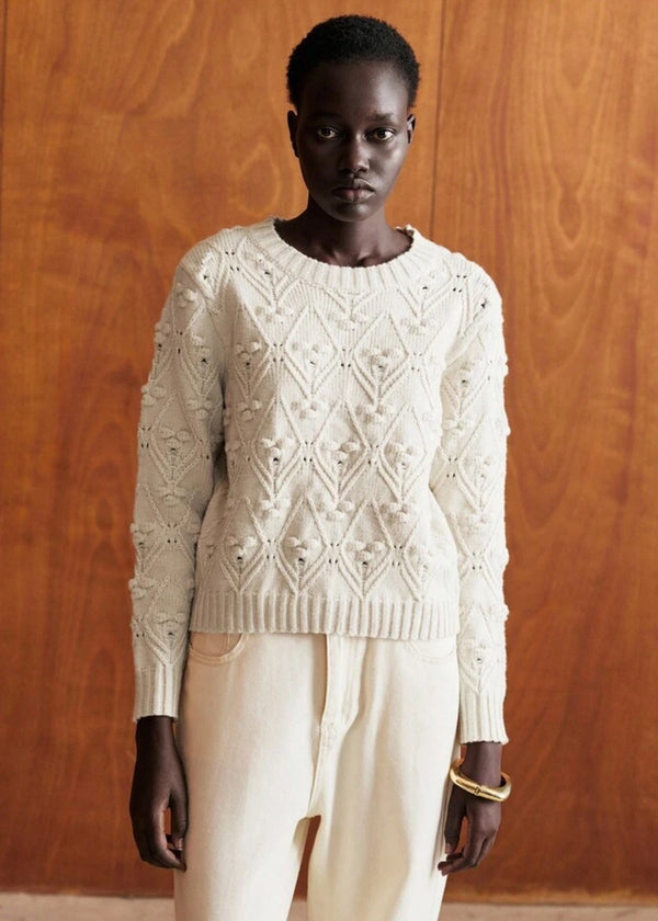 Crew Neck Long Sleeve Bobble Knit Sweater