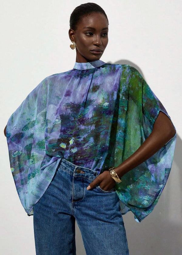 Water Lily Print Tie Back Poncho Top