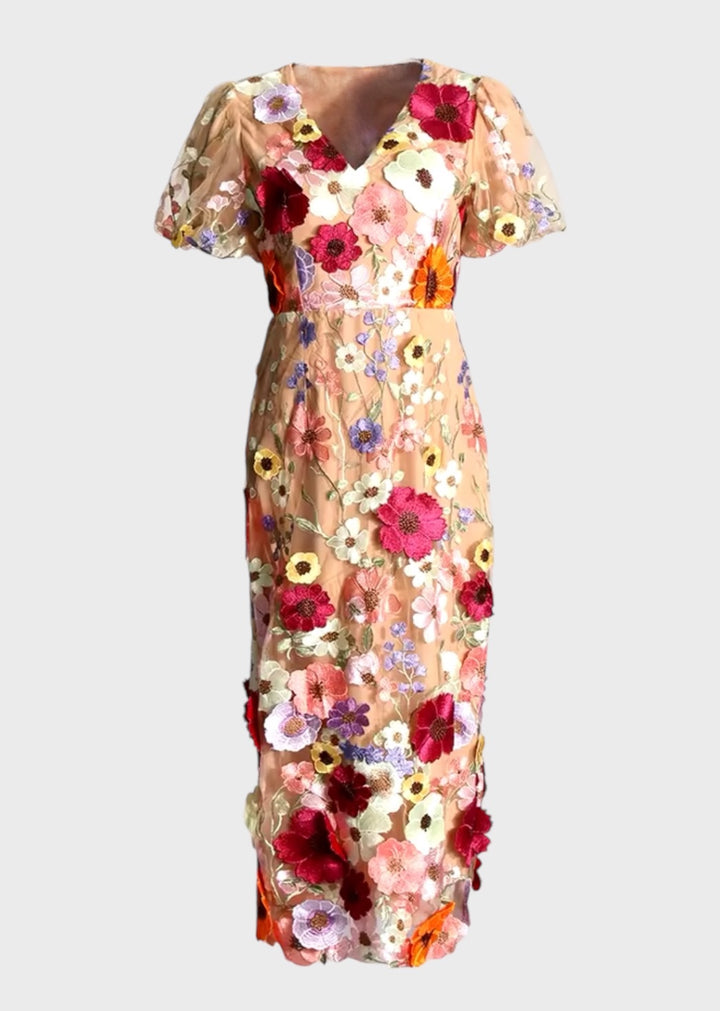 Zahra Floral Embroidered Midi Dress