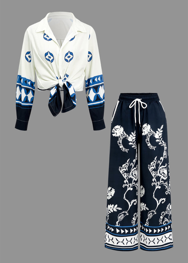 Abstract Print Ling Sleeved Shirt & Trousers Set