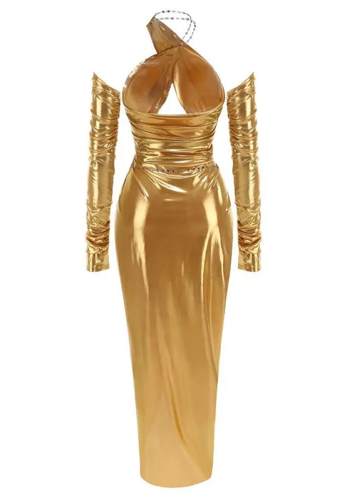 Lela Halter Metallic Dress