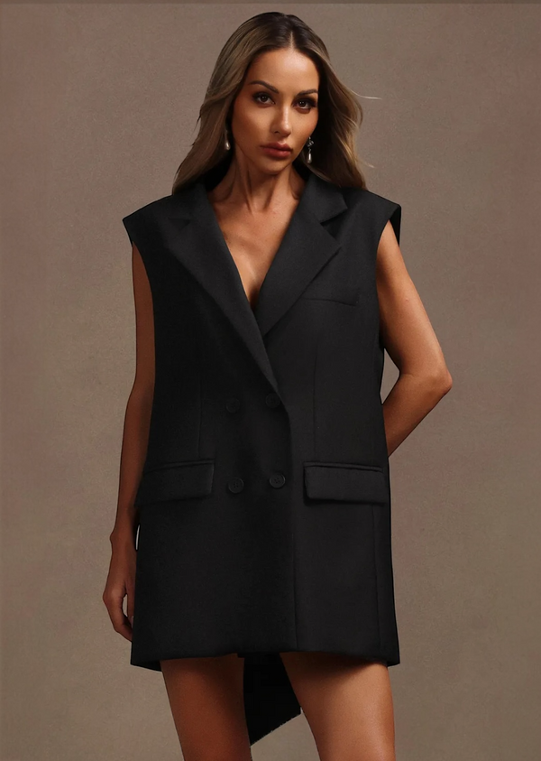 Lapel Neckline Mini Dress Back Bow