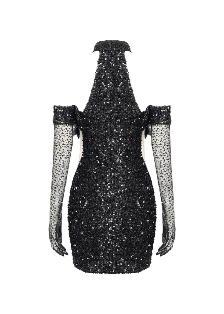 Effie Feather Decor Sequined Dress