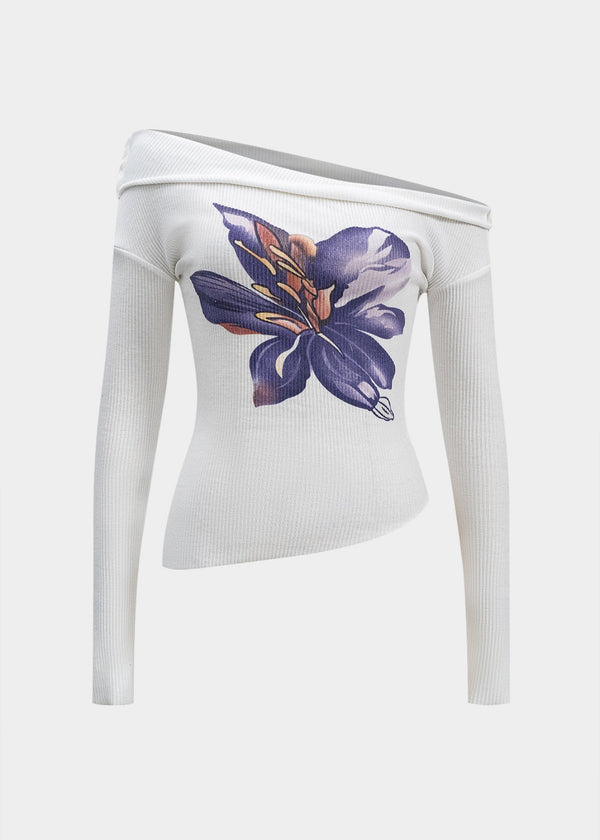 Floral Print Asymmetrical Collar Top