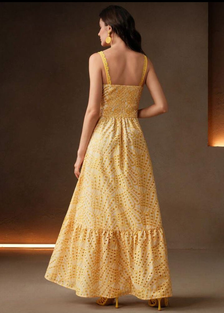 Eyelet Embroidery Button Front Maxi Dress