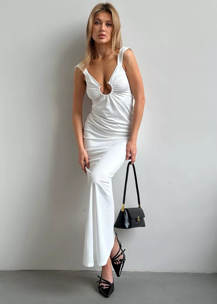 Metal Ring Detail Backless Maxi Dress