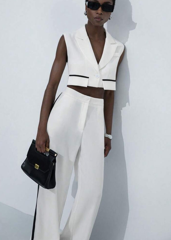 Notch Lapel Sleeveless Wide Leg Pant Suit