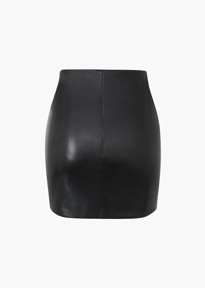 Asymmetrical Ruched Eco-Leather Mini Skirt