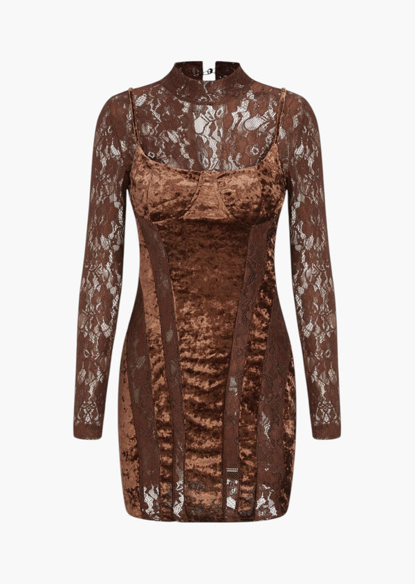 Shafira Floral Lace & Velvet Mini Dress