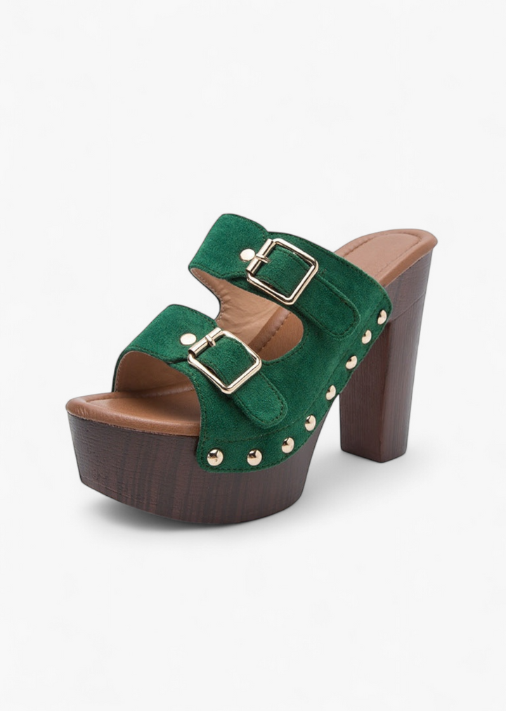 Suede Double Strap Buckle Platform Mules