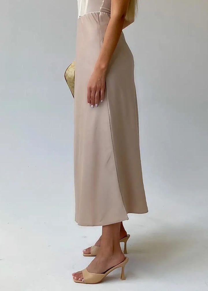 Mermaid Hem Satin Midi Skirt