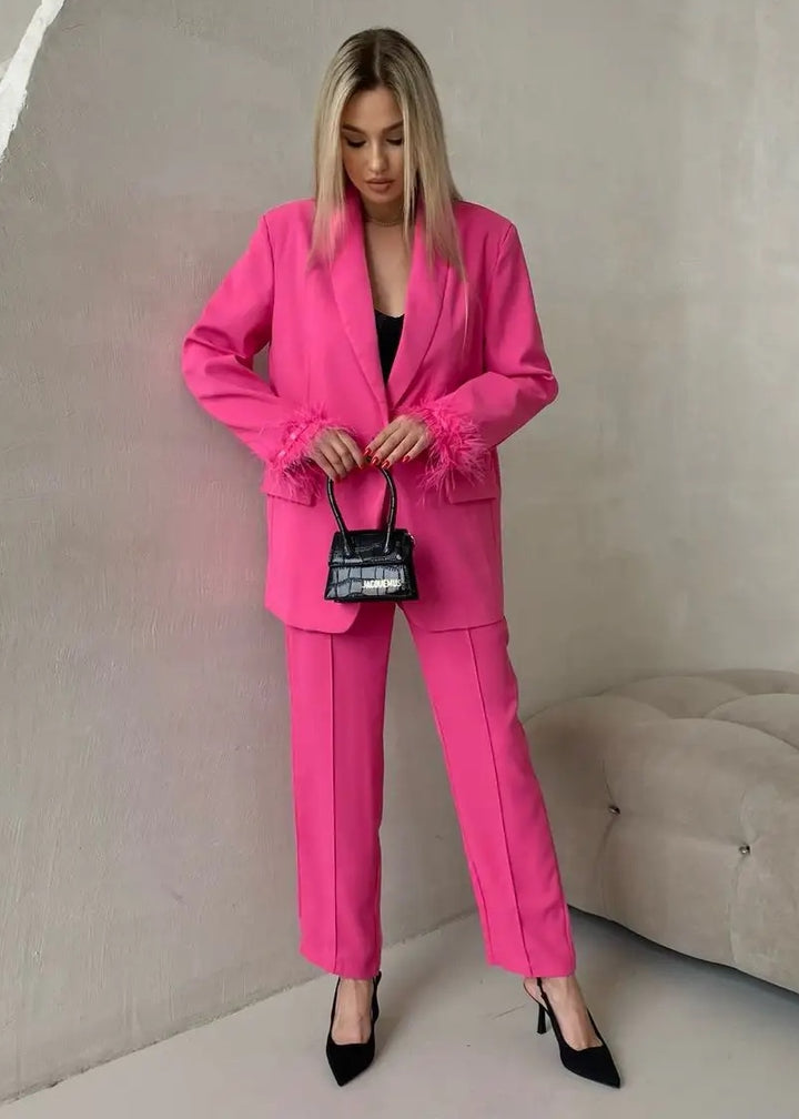 Fuzzy Cuff Pant Suit