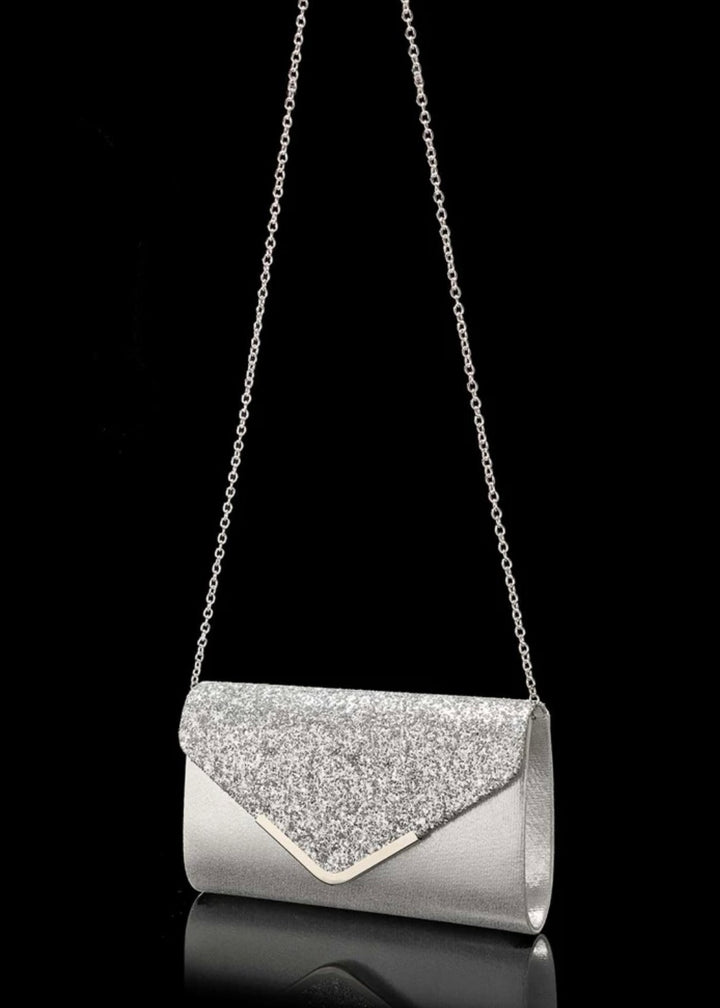 Glitter Panel Metallic Flap Evening Clutch Bag