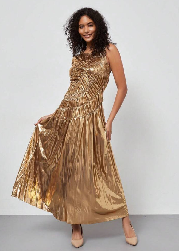 Bruna Metallic Ruched Maxi Dress