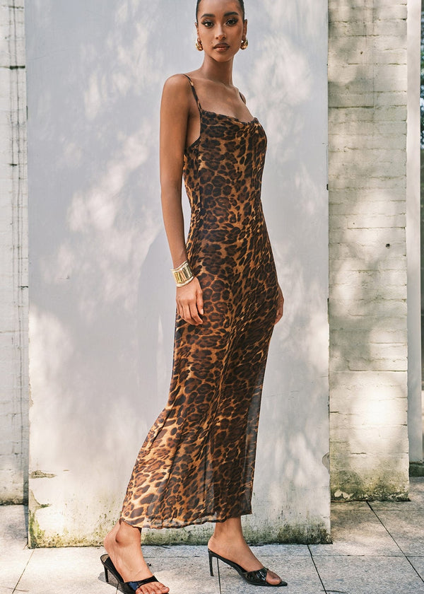 Nikki Leopard Pint Slip Maxi Dress