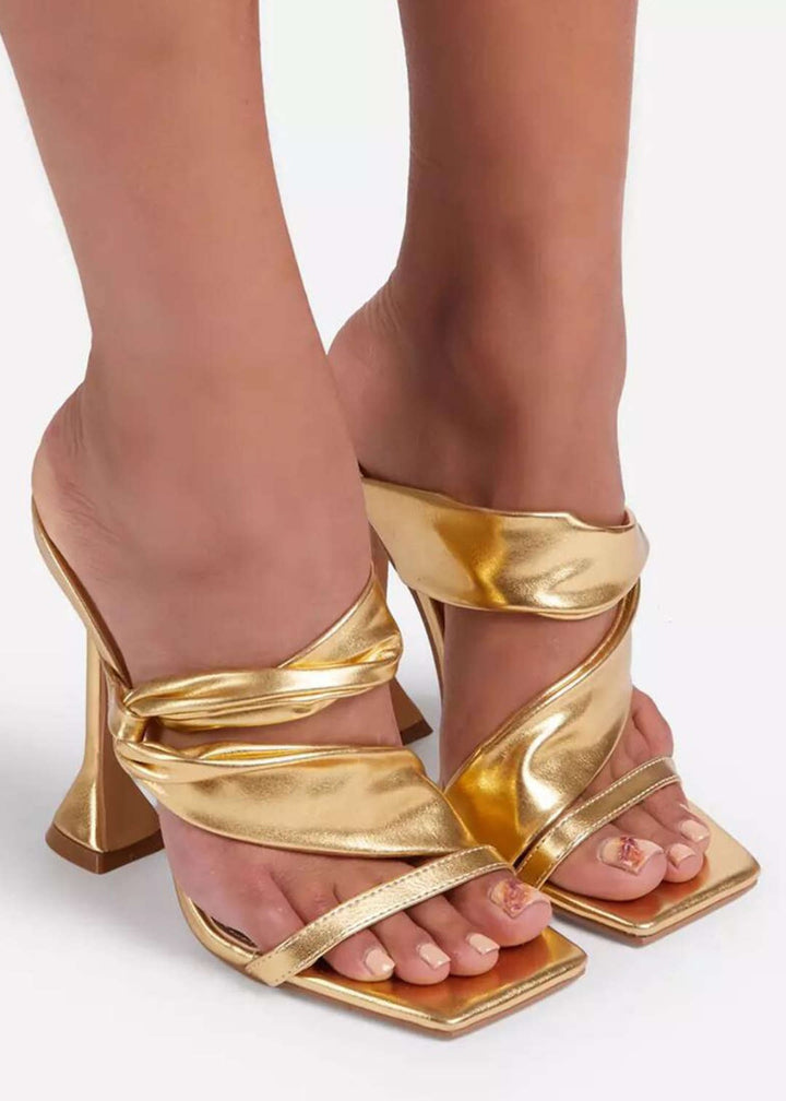 Square Toe Ruched High-Heeled Sandals