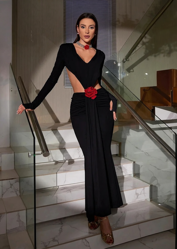 Backless Rose Detail Cutout Gown