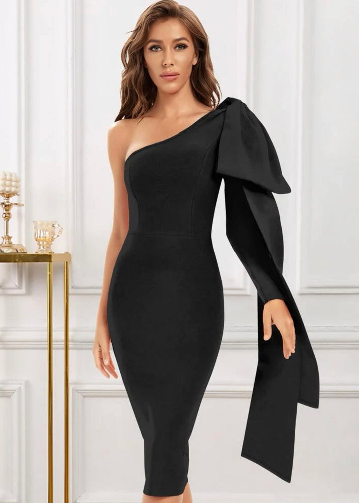 One Shoulder Knot Side Draped Bodycon Dress