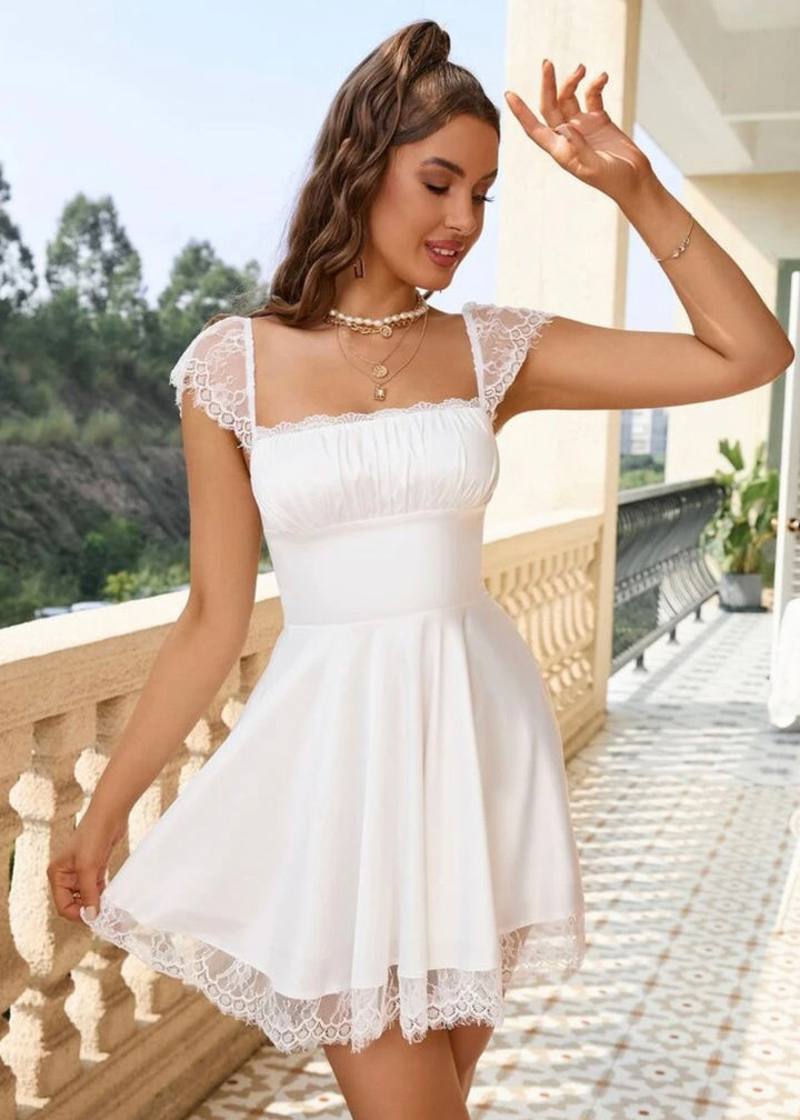 Contrast Lace Ruched Bust Dress