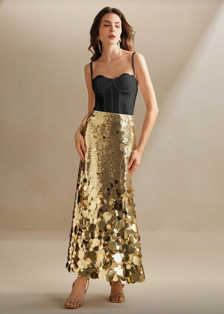 Sequin Embellishment A-Line Maxi Skirt