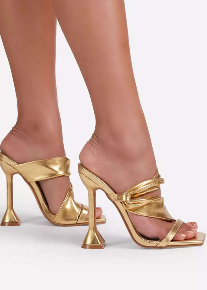 Square Toe Ruched High-Heeled Sandals