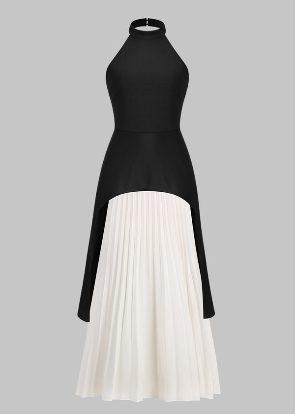 Backless Halter Neck Top & Pleated Skirt